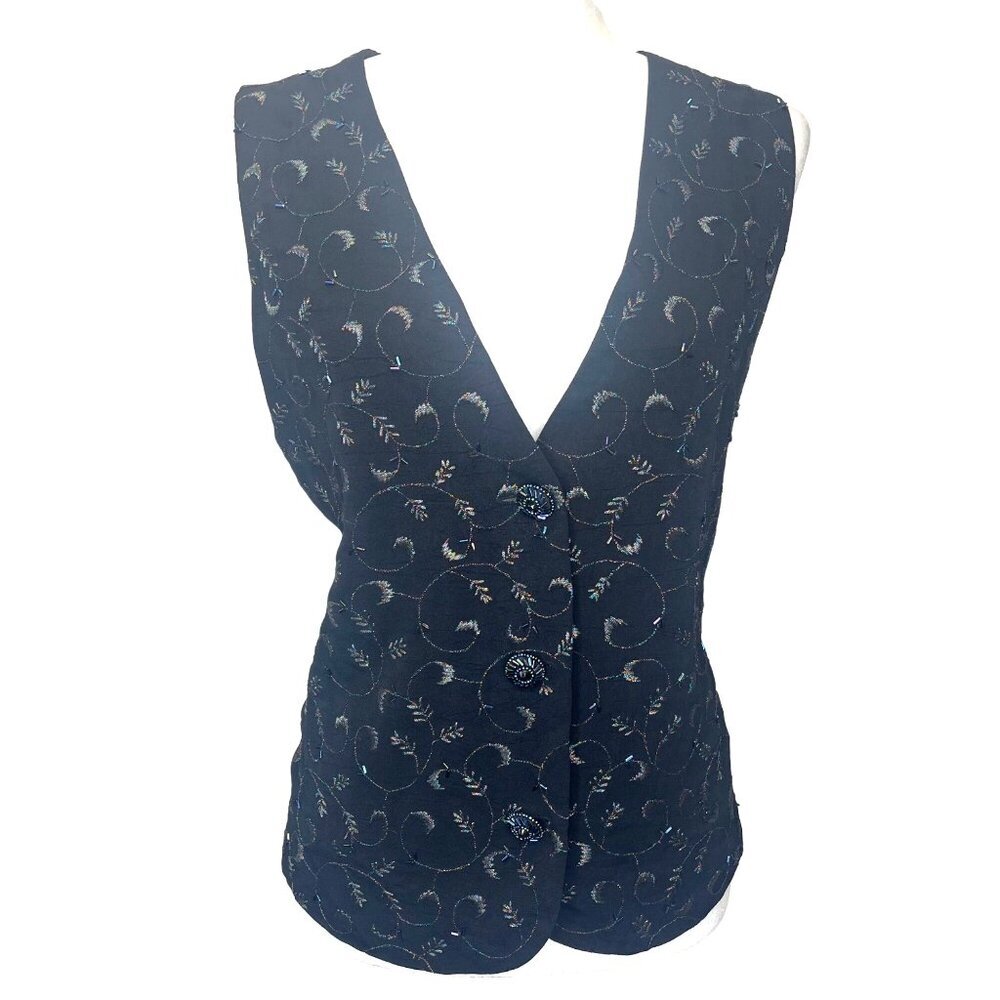 Carole Little Vintage Vest Embroidered Art Deco Beaded Ladies Size Small